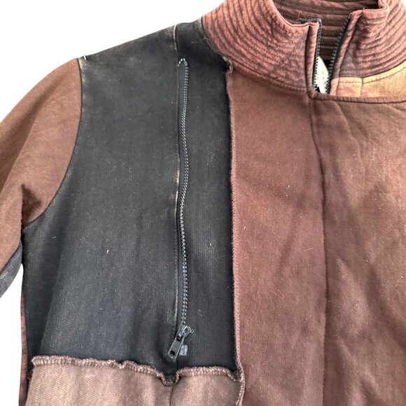 Avatar Boho Patchwork Zip Front Asymmetrical Jacket Women's Hippie Brown Black - Picture 4 of 12